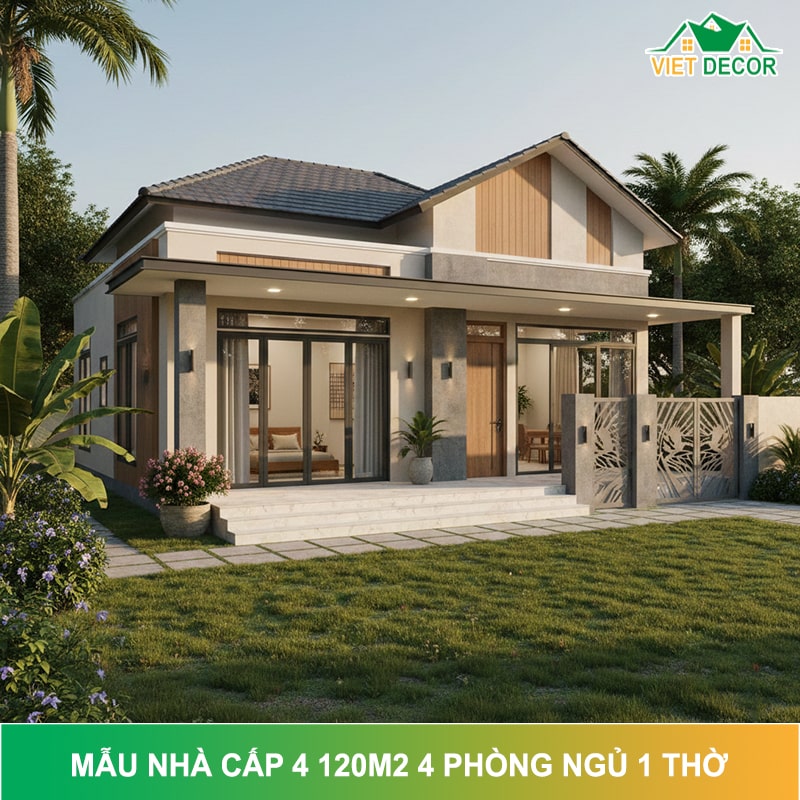 20+ Mẫu nhà cấp 4 120m2 4 phòng ngủ 1 thờ đẹp hiện đại