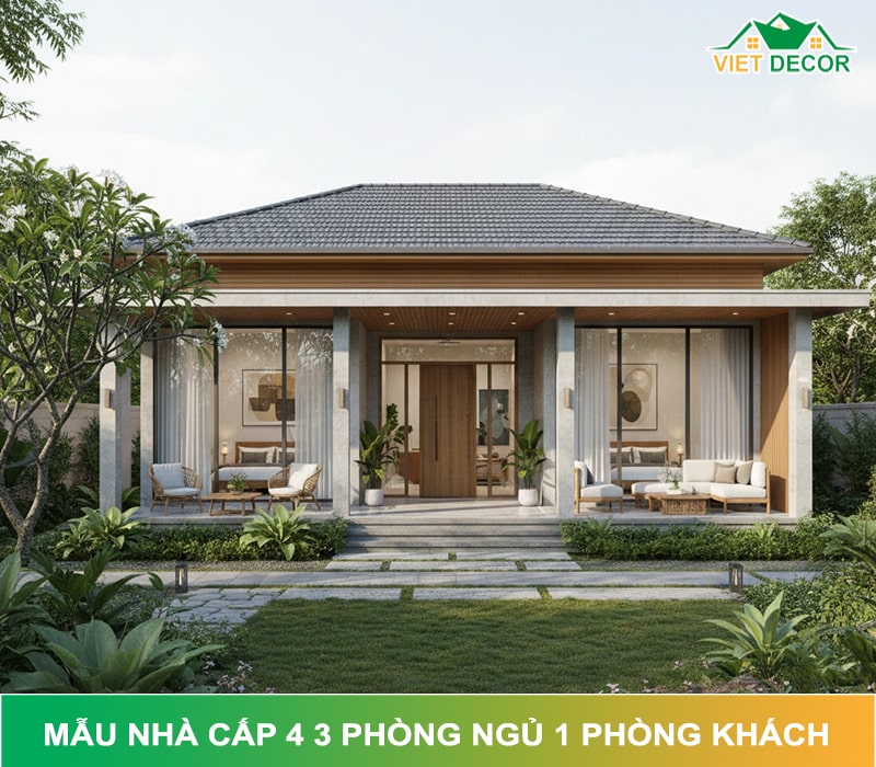 15+ mẫu nhà cấp 4 3 phòng ngủ 1 phòng khách đẹp, tiện nghi