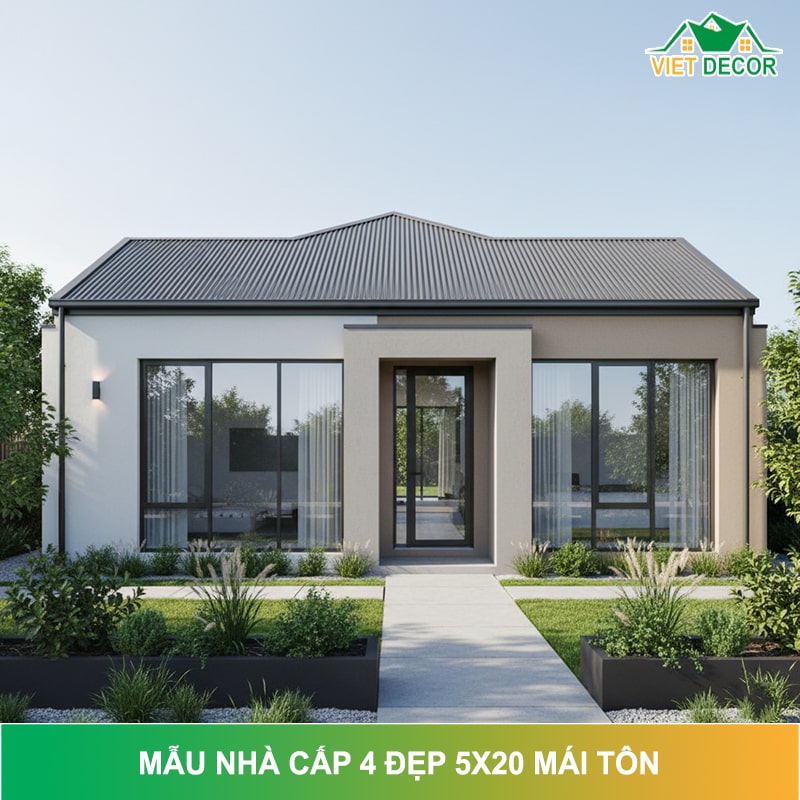 15+ Mẫu nhà cấp 4 đẹp 5x20 mái tôn hiện đại, tiết kiệm