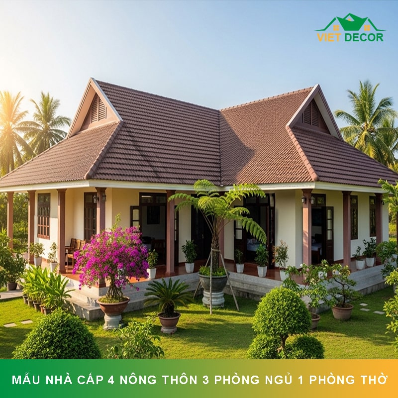 50+ Mẫu nhà cấp 4 nông thôn 3 phòng ngủ 1 phòng thờ ĐẸP