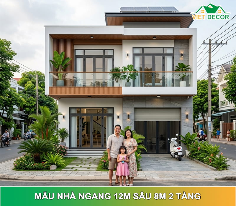 10+ Mẫu nhà ngang 12m sâu 8m 2 tầng đẹp & chi phí 2026