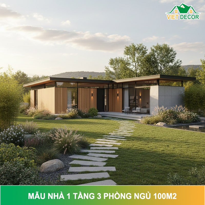 Tổng hợp thiết kế nhà 1 tầng 3 phòng ngủ 100m2 Hiện Đại