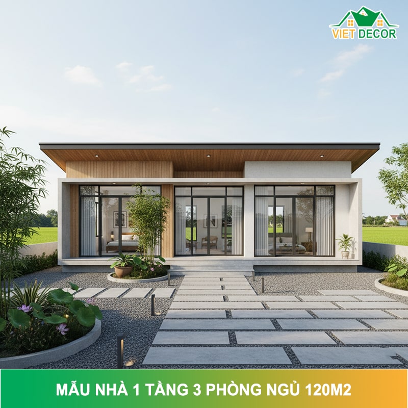 [Tổng Hợp] 55+ Mẫu Nhà 1 Tầng 3 Phòng Ngủ 120m2 Đẹp 2025