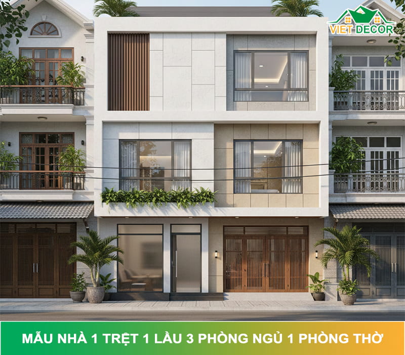 Mẫu nhà 1 trệt 1 lầu 3 phòng ngủ 1 phòng thờ đẹp – Giải pháp tối ưu công năng