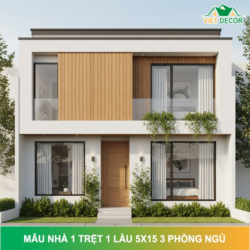 15+ Mẫu nhà 1 trệt 1 lầu 5x15 3 phòng ngủ đẹp, tiện nghi