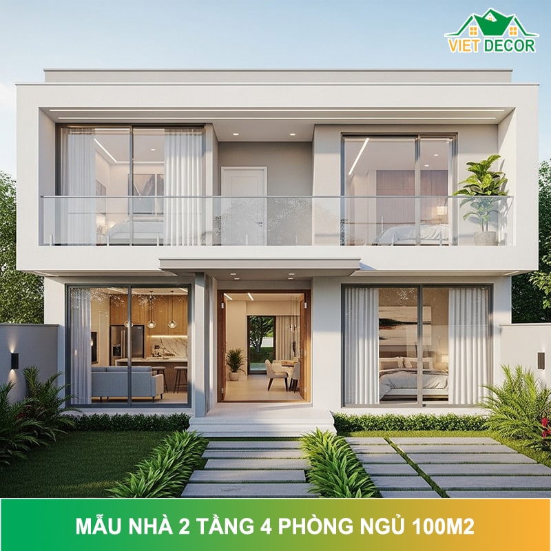 Mẫu nhà 2 tầng 4 phòng ngủ 100m2 Đẹp - Hiện Đại 2026