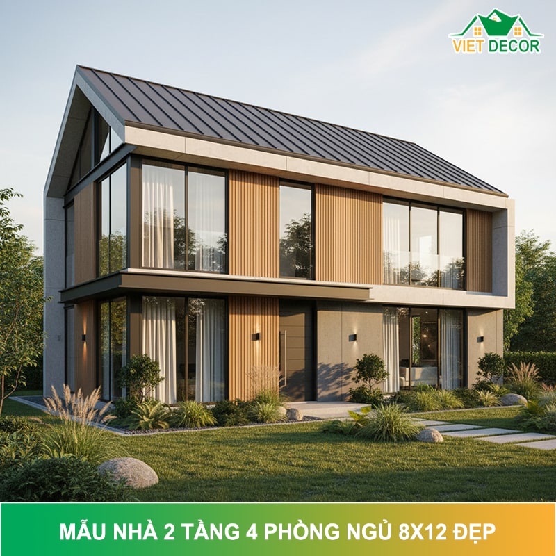 15+ mẫu nhà 2 tầng 4 phòng ngủ 8x12 Đẹp & Tiện Nghi
