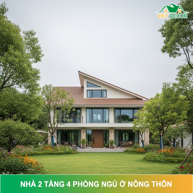 Mẫu nhà 2 tầng 4 phòng ngủ ở nông thôn Đẹp, Tiện Nghi