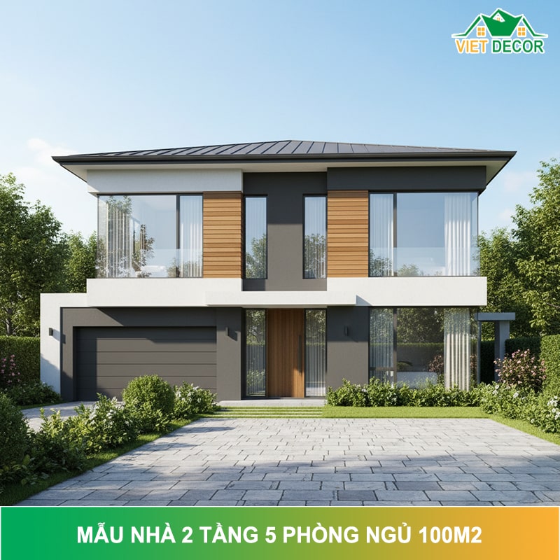 Mẫu nhà 2 tầng 5 phòng ngủ 100m2 ĐẸP NHẤT 2025