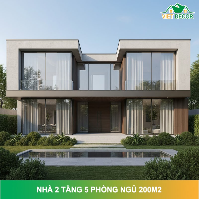Top mẫu nhà 2 tầng 5 phòng ngủ 200m2 đẹp, tối ưu không gian
