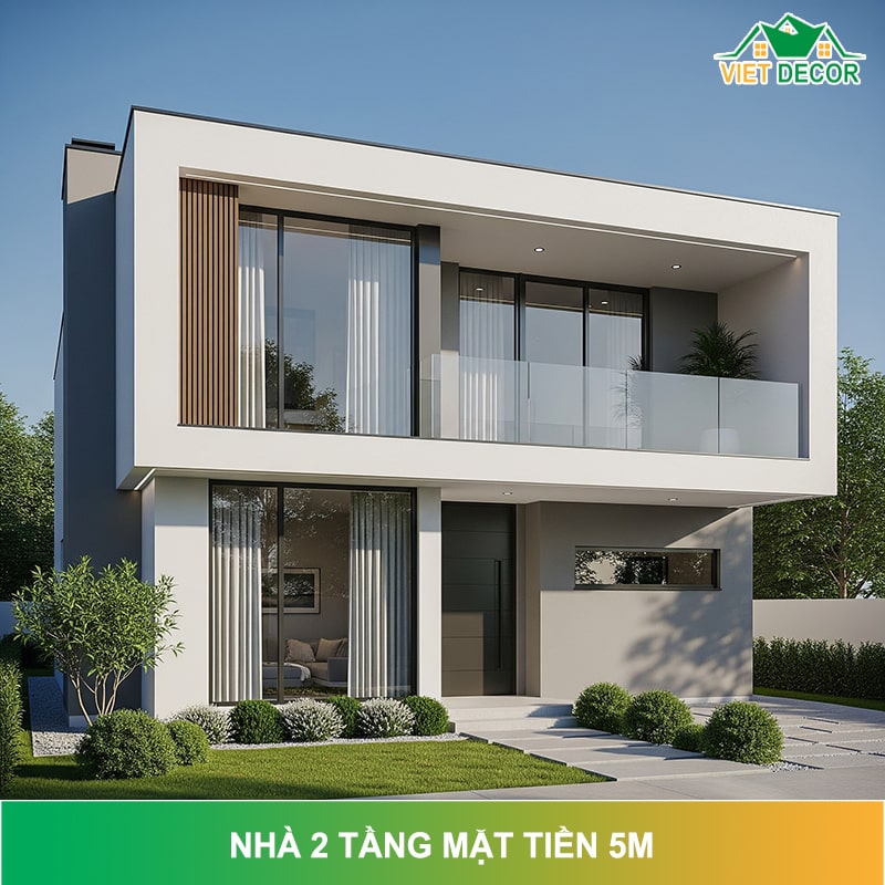 Mẫu nhà 2 tầng mặt tiền 5m hiện đại, tiết kiệm chi phí