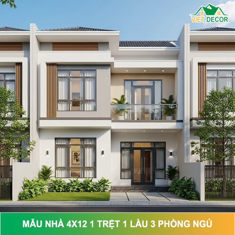 Mẫu thiết kế nhà 4×12 1 trệt 1 lầu 3 phòng ngủ ĐẸP NHẤT