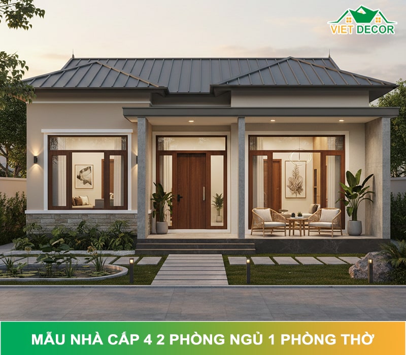 25+ Mẫu nhà cấp 4 2 phòng ngủ 1 phòng thờ đẹp, tiện nghi