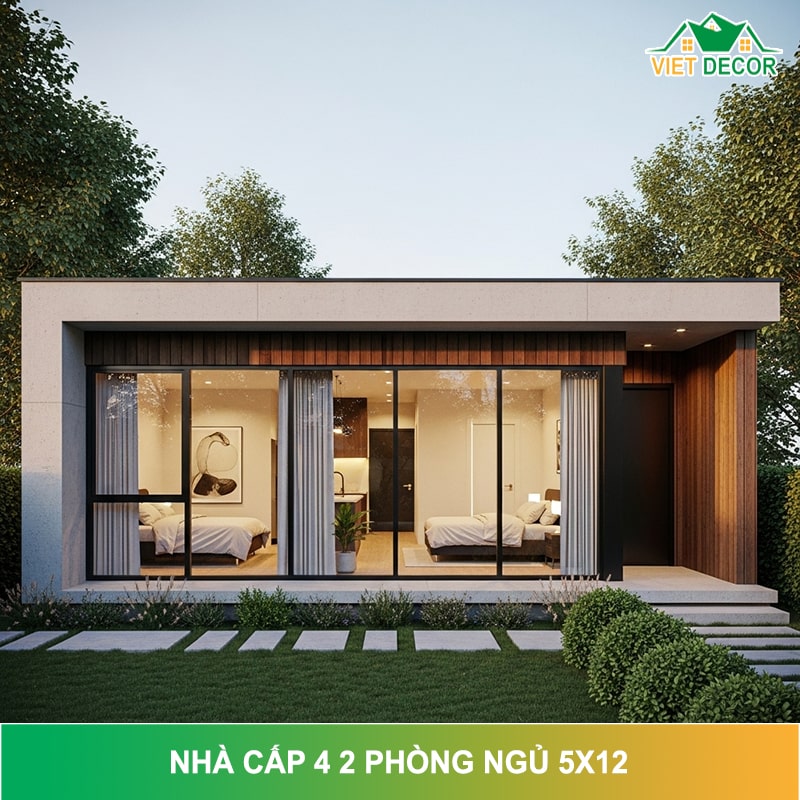 30+ mẫu nhà cấp 4 2 phòng ngủ 5x12 ĐẸP NHẤT 2026