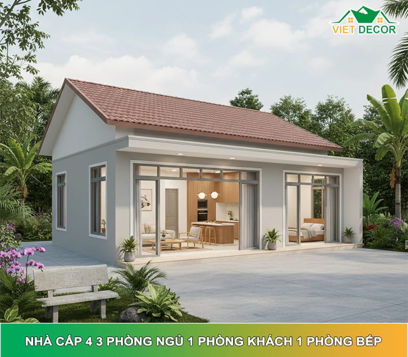 Nhà cấp 4 3 phòng ngủ 1 phòng khách 1 phòng bếp: Bố trí chuẩn cho gia đình nhiều thế hệ