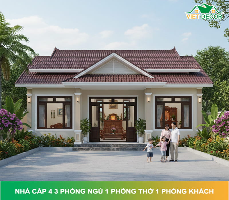 Nhà cấp 4 3 phòng ngủ 1 phòng thờ 1 phòng khách: Giải pháp bố trí tối ưu