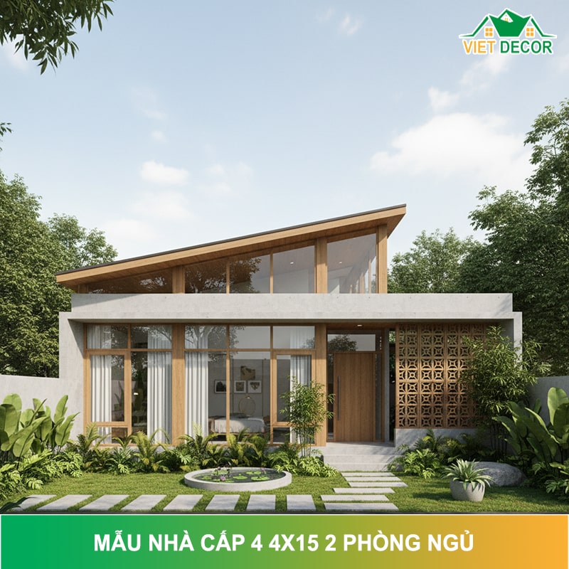 Mẫu nhà cấp 4 4x15 2 phòng ngủ đẹp, tiện nghi 2026
