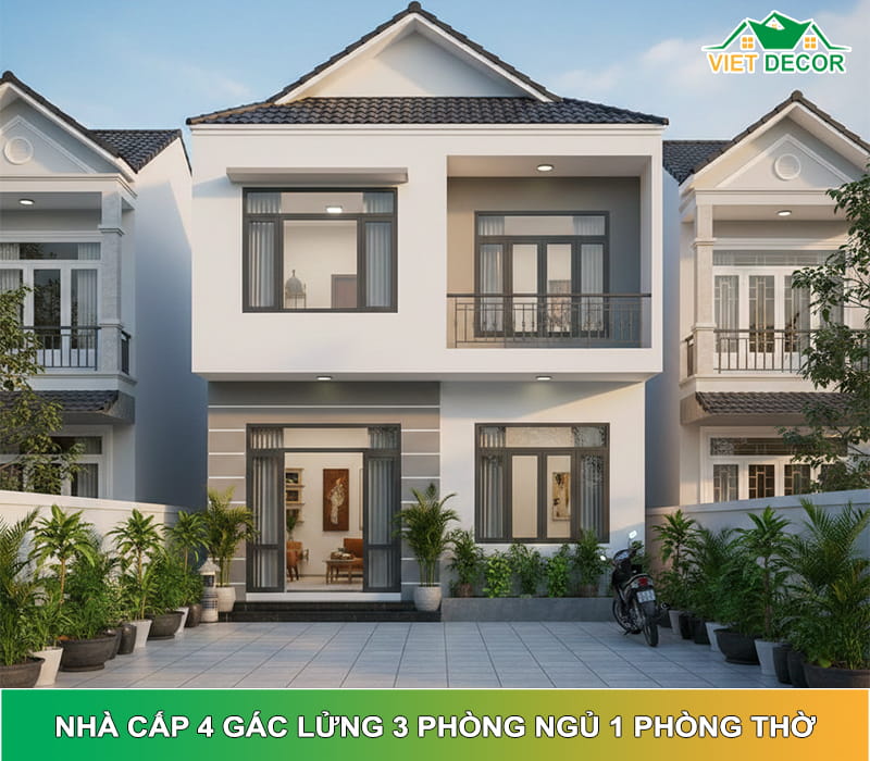 10+ Mẫu nhà cấp 4 gác lửng 3 phòng ngủ 1 phòng thờ đẹp 2026