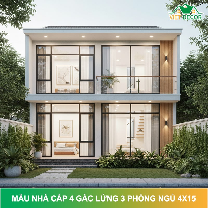 15+ mẫu nhà cấp 4 gác lửng 3 phòng ngủ 4x15 ĐẸP