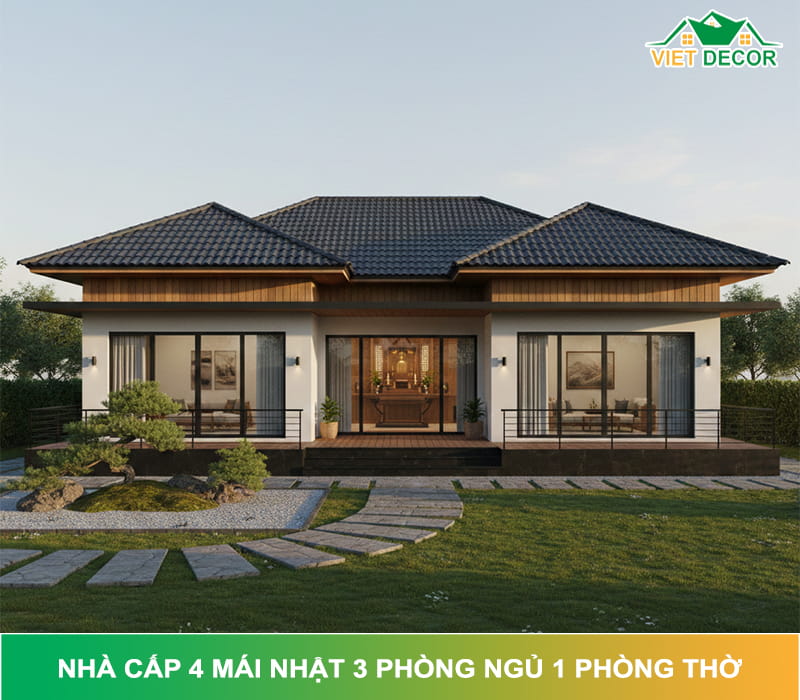 10+ Mẫu nhà cấp 4 mái Nhật 3 phòng ngủ 1 phòng thờ được nhiều gia đình lựa chọn