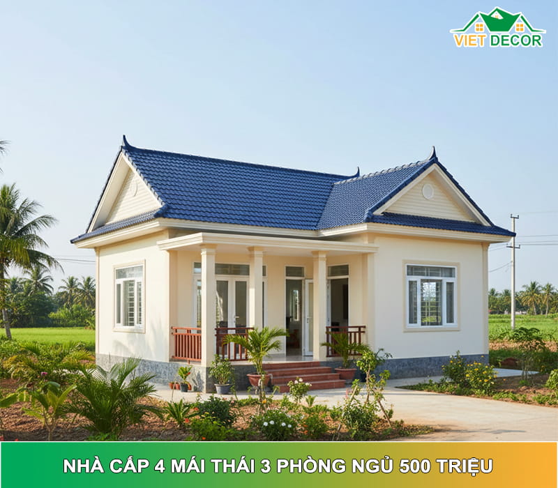 Mẫu nhà cấp 4 mái Thái 3 phòng ngủ 500 triệu: Đẹp thực tế, chi phí kiểm soát