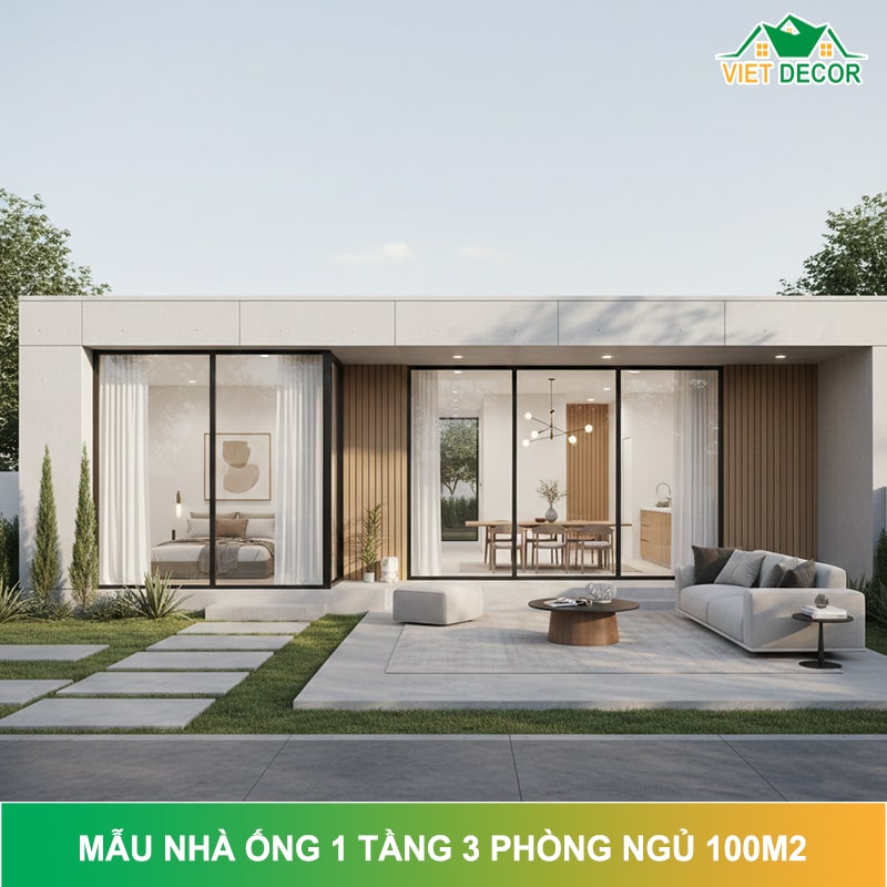 15+ Mẫu nhà ống 1 tầng 3 phòng ngủ 100m2 đẹp & tiện nghi