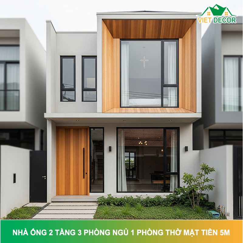 Mẫu nhà ống 2 tầng 3 phòng ngủ 1 phòng thờ mặt tiền 5m ĐẸP