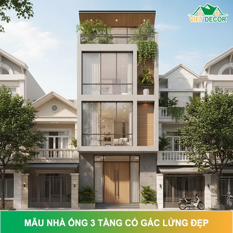 Tổng hợp 10+ mẫu nhà ống 3 tầng có gác lửng ĐẸP NHẤT 2025