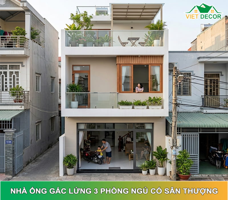 10+ Mẫu nhà ống gác lửng 3 phòng ngủ có sân thượng ĐẸP 2026