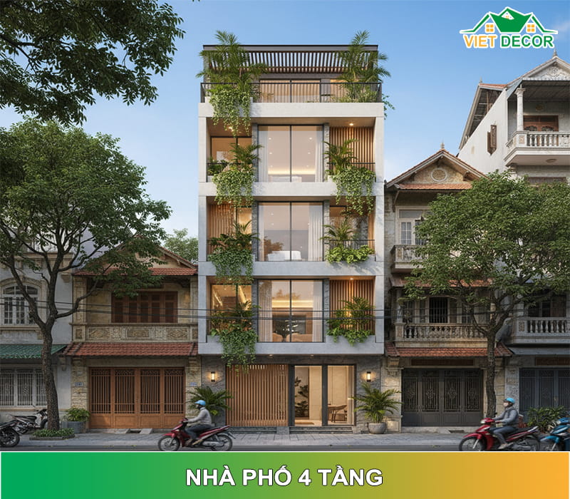 Thiết kế nhà phố 4 tầng đẹp, tối ưu không gian - báo giá chi tiết 2026