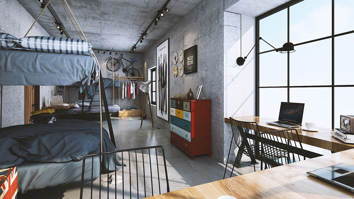 Nội thất nhà phố phong cách thiết kế công nghiệp industrial style