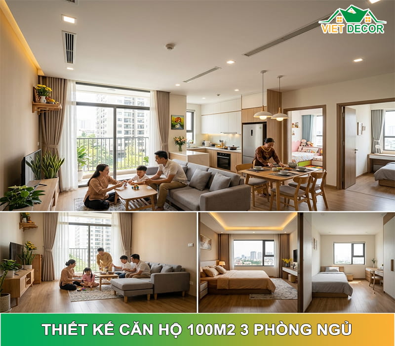 Thiết kế căn hộ 100m2 3 phòng ngủ đẹp, tối ưu công năng & chi phí