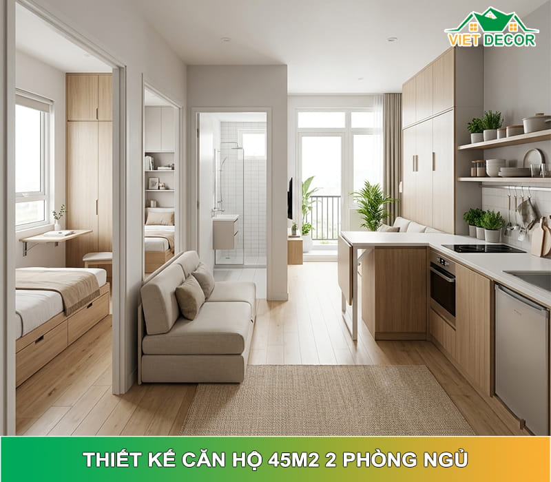 Thiết kế căn hộ 45m2 2 phòng ngủ Đẹp - Tối ưu không gian