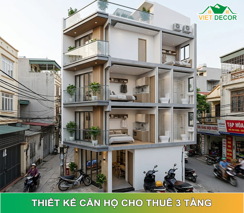 Thiết kế căn hộ cho thuê 3 tầng tối ưu lợi nhuận - Giải pháp trọn gói từ A-Z