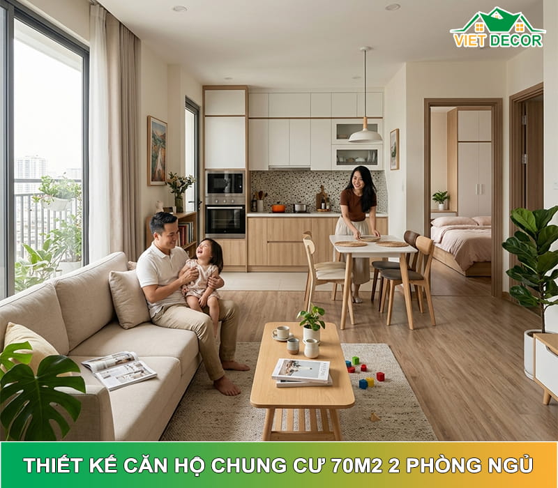 Thiết kế căn hộ chung cư 70m2 2 phòng ngủ: Giải pháp tối ưu không gian & chi phí