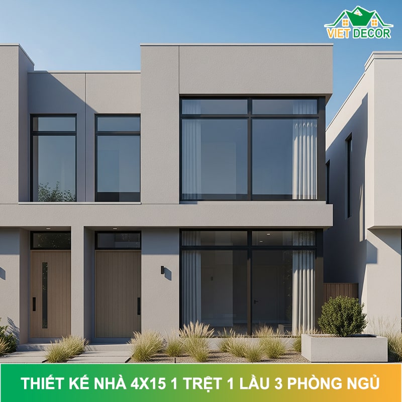 Thiết kế nhà 4x15 1 trệt 1 lầu 3 phòng ngủ ĐẸP - HIỆN ĐẠI