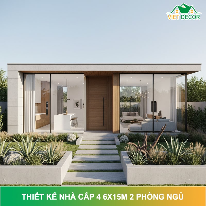 Thiết kế nhà cấp 4 6x15m 2 phòng ngủ Đẹp, Hiện Đại