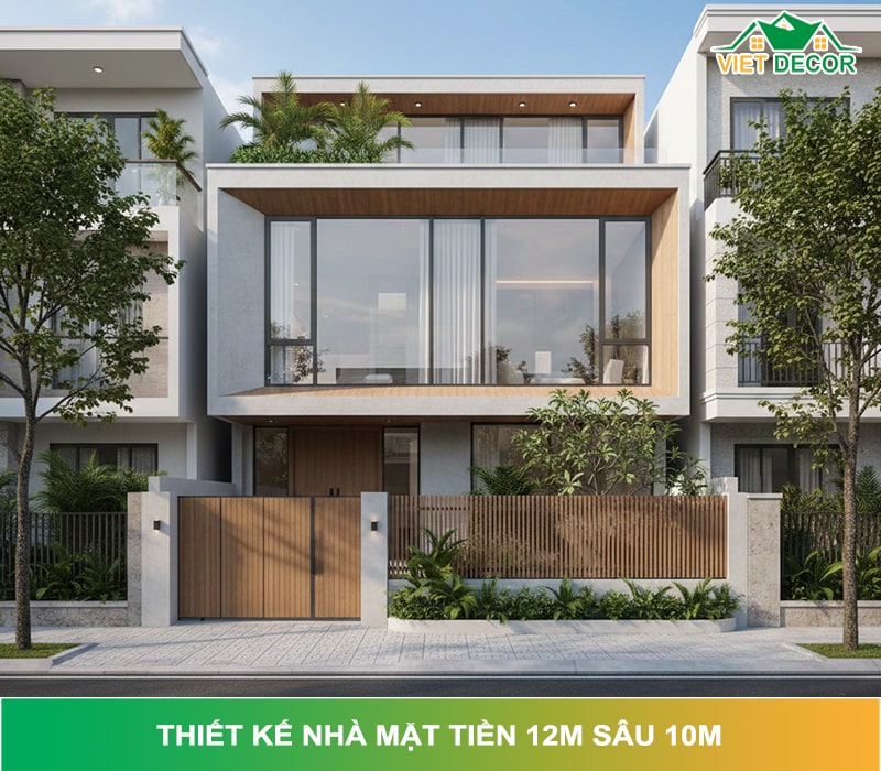 25+ Mẫu thiết kế nhà mặt tiền 12m sâu 10m đẹp, tối ưu