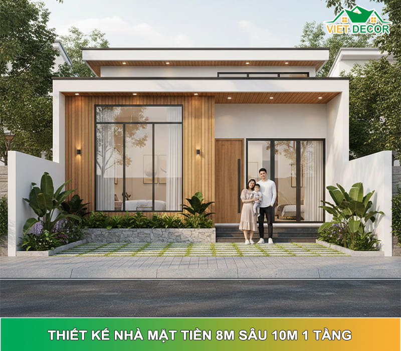 Thiết kế nhà mặt tiền 8m sâu 10m 1 tầng: Tối ưu công năng - tiết kiệm chi phí