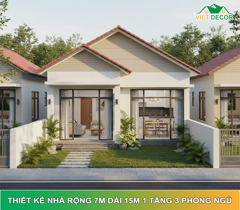Thiết kế nhà rộng 7m dài 15m 1 tầng 3 phòng ngủ: Giải pháp tối ưu chi phí