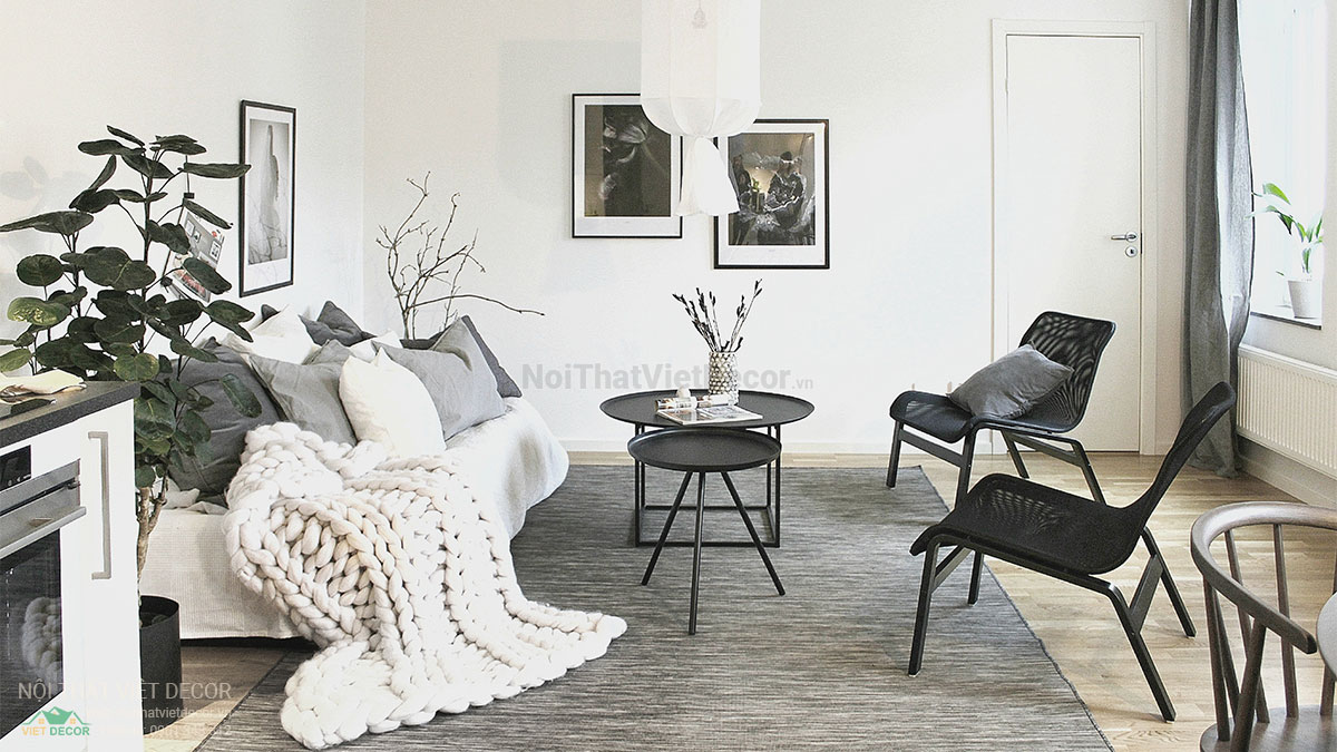 Nội thất Việt Decor thiết kế nội thất tối giản tone màu đen trắng phòng khách