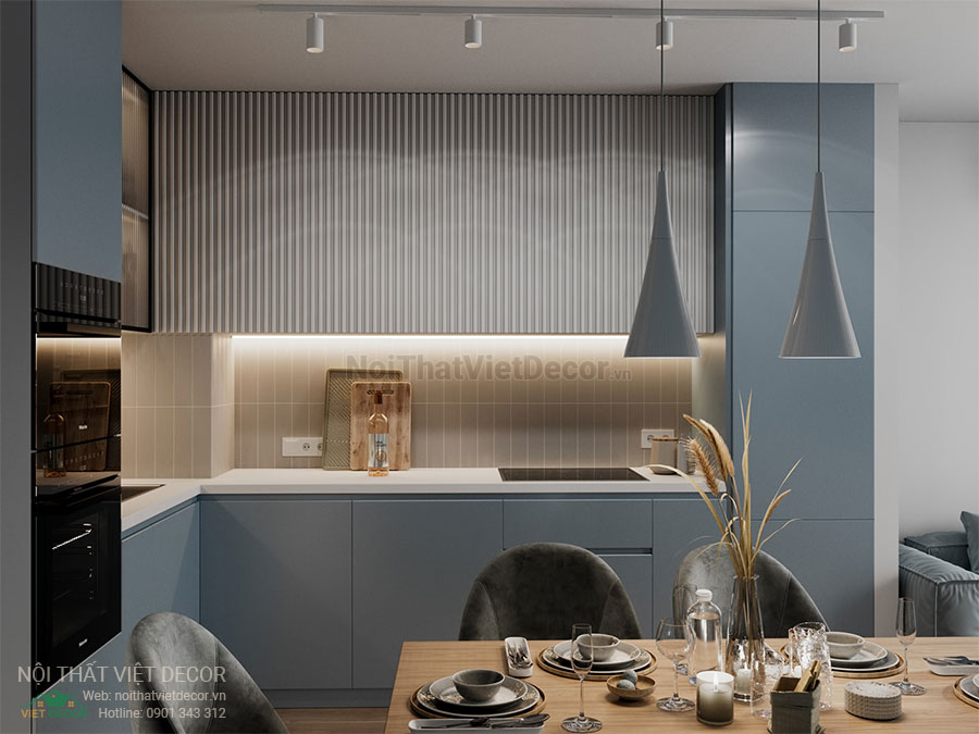 Nội thất Việt Decor mẫu phương án thiết kế phối cảnh 3D nội thất đẹp hiện đại căn hộ 1 phòng ngủ, nhà bếp