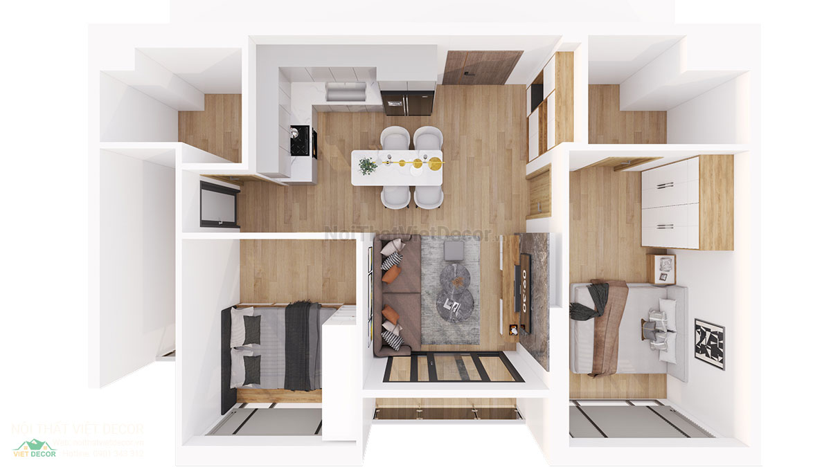 Nội thất Việt Decor thiết kế thi công nội thất căn hộ 2 phòng ngủ masteri centre point tp hồ chí minh mặt bằng bố trí