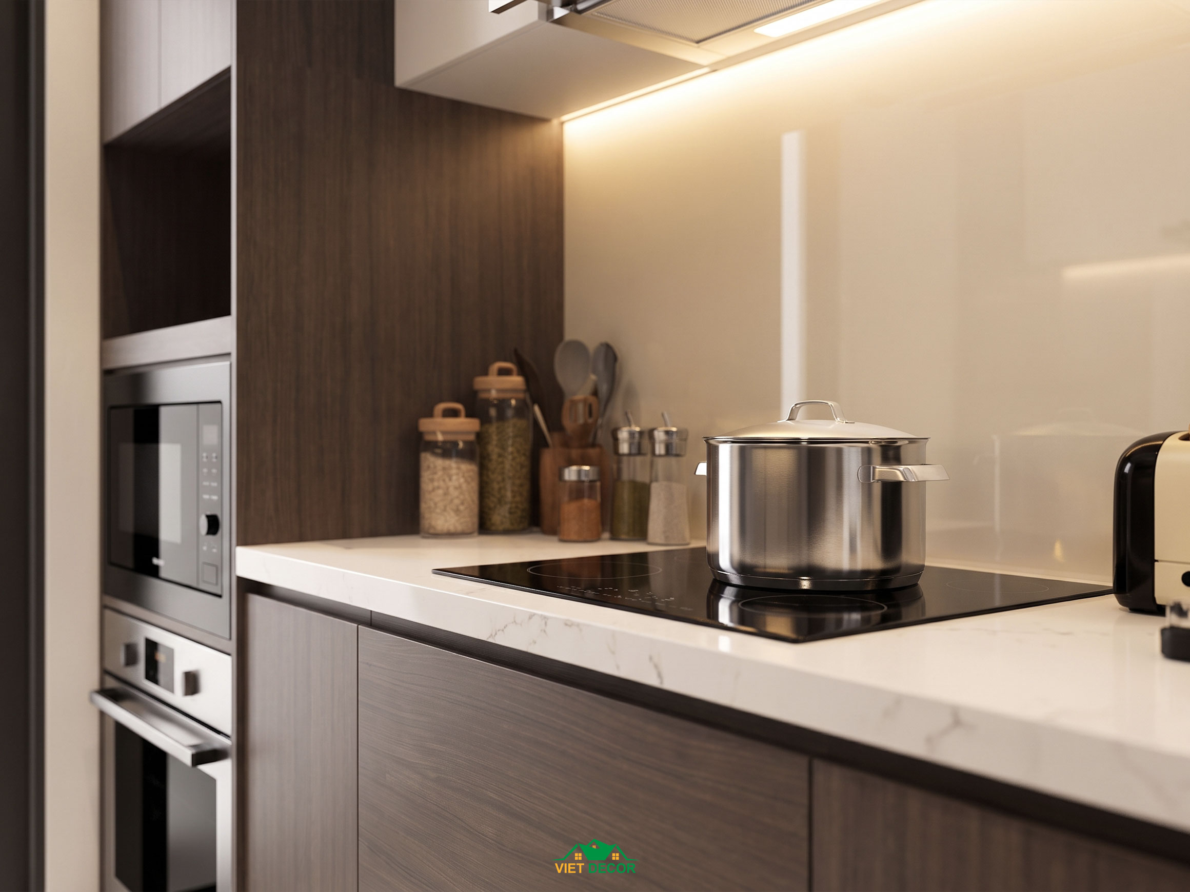 Nội Thất Việt Decor thiết kế thi công nội thất căn hộ 3 phòng ngủ The Opus One Vinhomes Grand Park TP HCM, tủ bếp