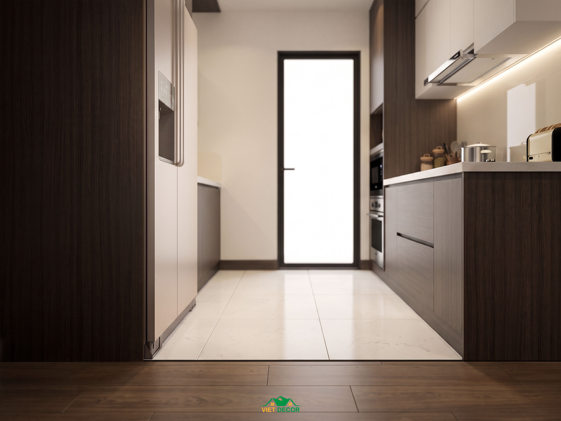 Nội Thất Việt Decor thiết kế thi công nội thất căn hộ 3 phòng ngủ The Opus One Vinhomes Grand Park TP HCM, tủ bếp