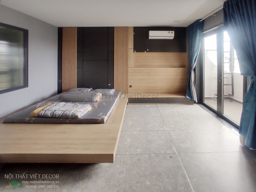 Nội Thất Việt Decor thiết kế thi công nội thất, tủ bếp gỗ công nghiệp An Cường, biệt thự 4 phòng ngủ Tp Thủ Đức, phòng ngủ 1, giường ngủ kiểu nhật