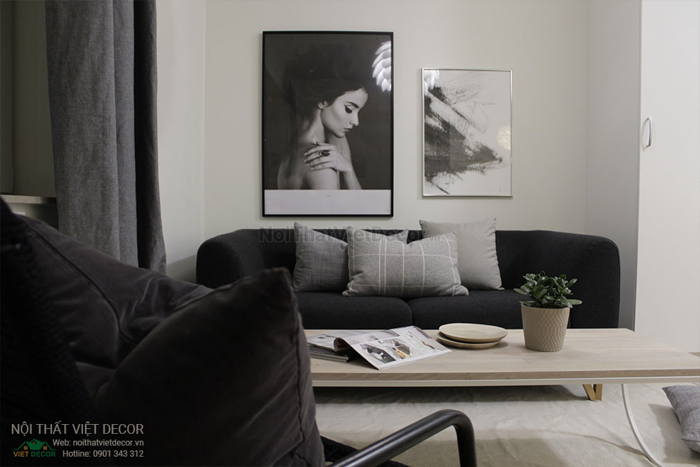 Nội thất Việt Decor thiết kế nội thất tối giản tone màu đen trắng sofa bàn trà