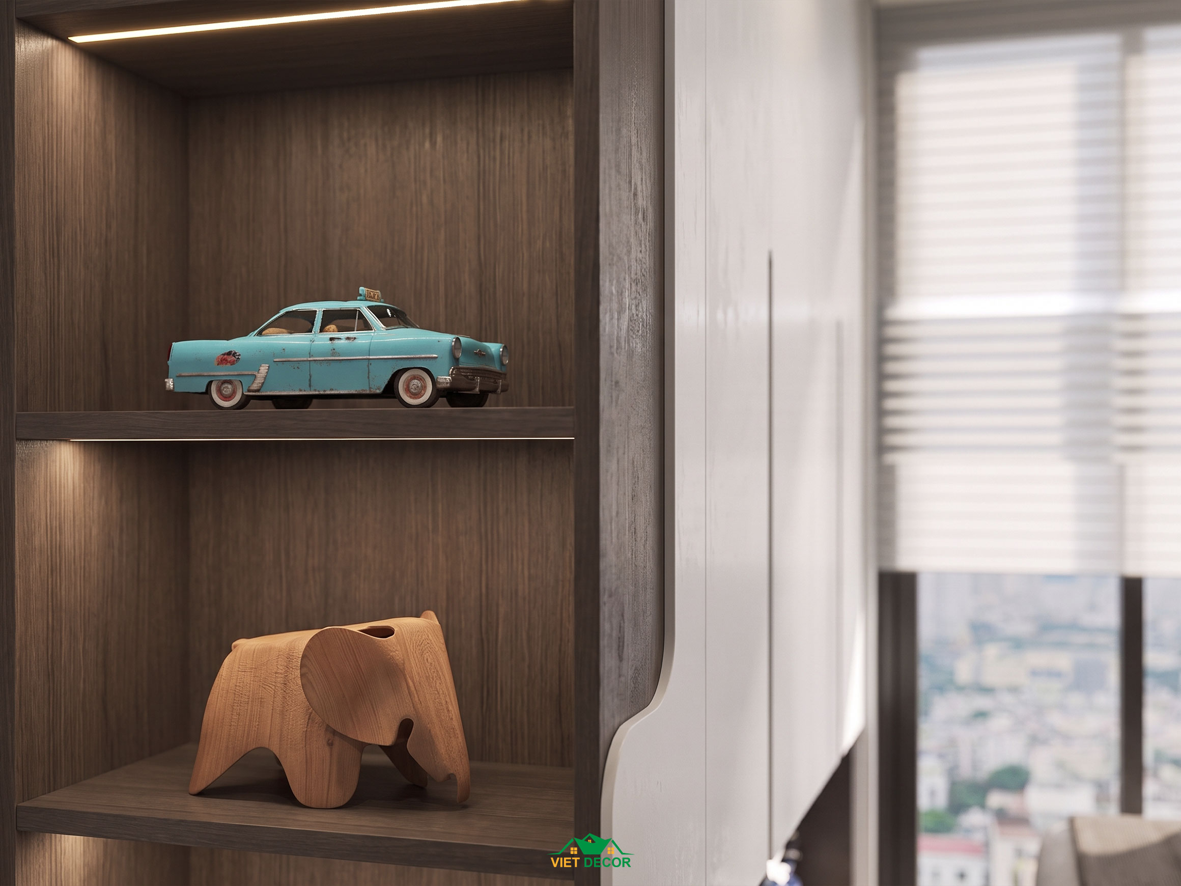 Nội Thất Việt Decor thiết kế thi công nội thất căn hộ 3 phòng ngủ The Opus One Vinhomes Grand Park TP HCM, tủ áo liền giường phòng ngủ nhỏ