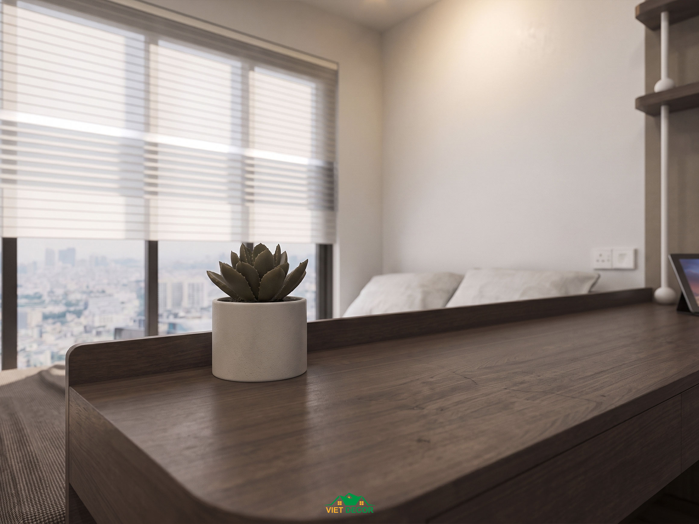 Nội Thất Việt Decor thiết kế thi công nội thất căn hộ 3 phòng ngủ The Opus One Vinhomes Grand Park TP HCM, bàn học phòng ngủ nhỏ