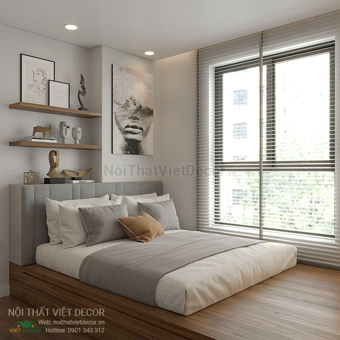 Nội thất Việt Decor thiết kế thi công nội thất chung cư 1 phòng ngủ + 45m2 tại Bình Dương giường phòng ngủ